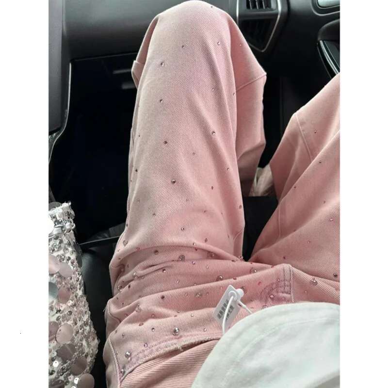 Rhie Design Street Wide-Leg Jeans High Waist Button Fly Pink Loose Denim Pants Casual Y2k Straight Trousers For Women