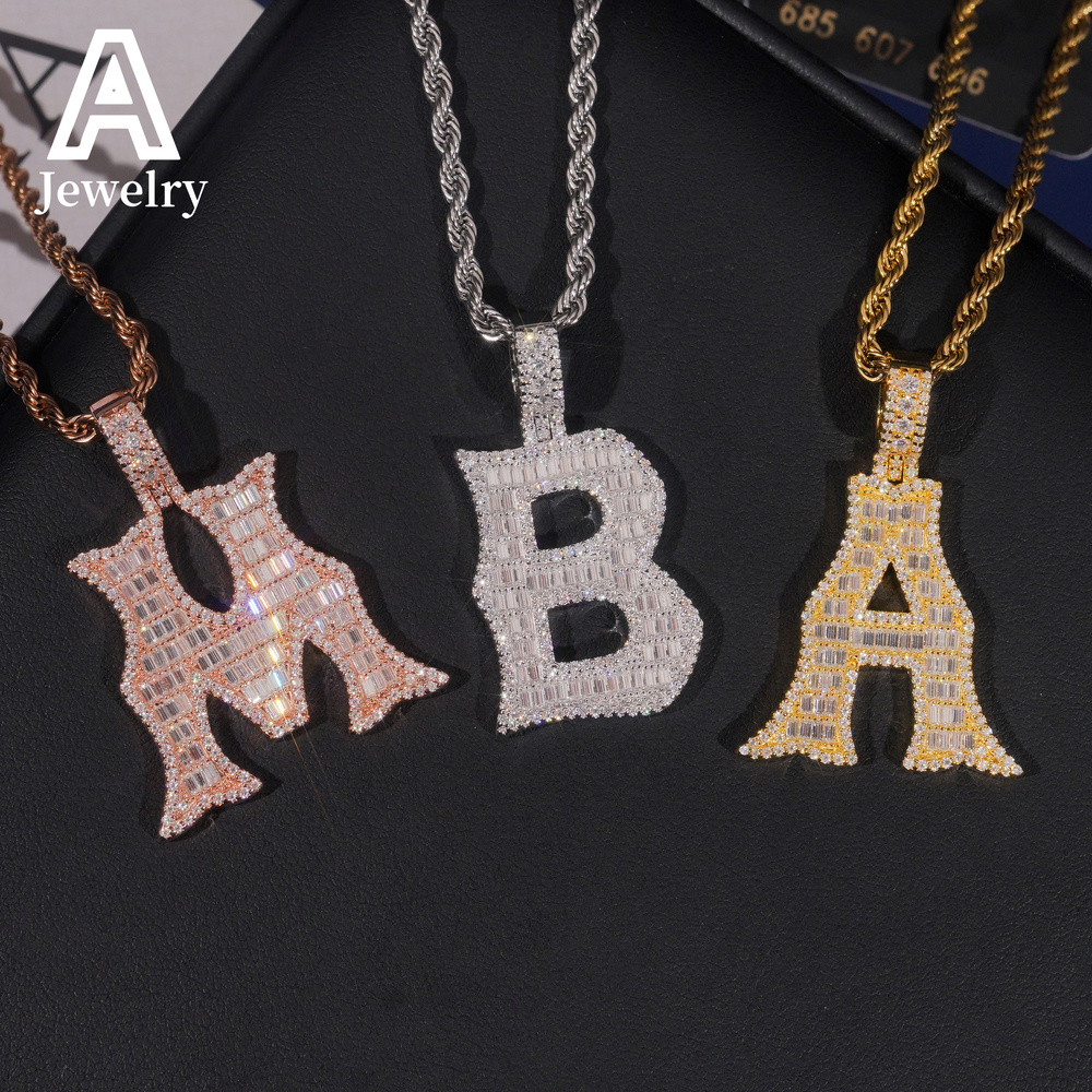 New Arrival Custom Letter Pendants Hip Hop Jewelry Fashion Baguette Moissanite Diamond Single Letter Pendants For Men Women
