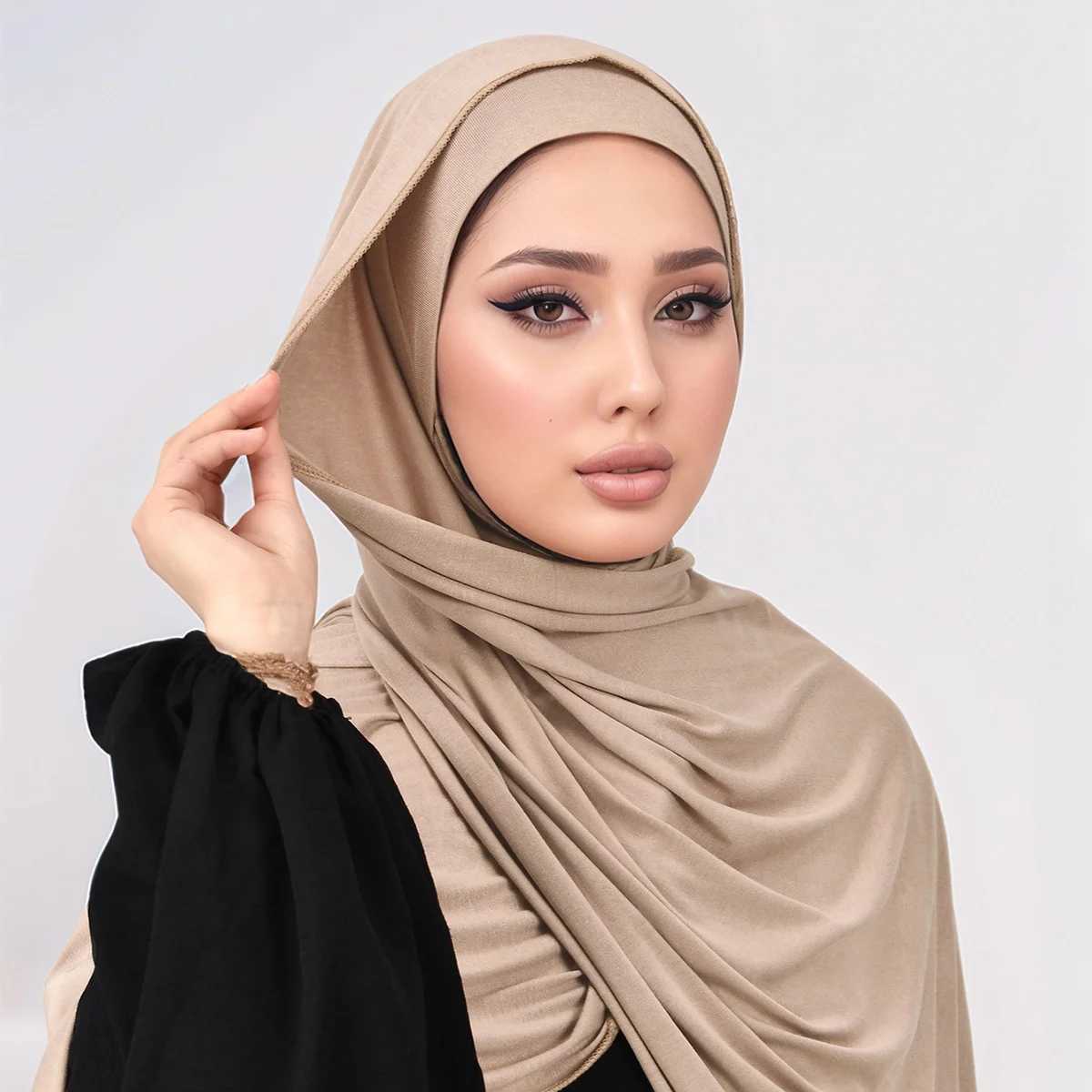 2/Pcs solid modular headscarf with Fl cover bottom cap suitable for Muslim headscarf Ramadan headscarf Islamic headscarf womens headscarf set X250324