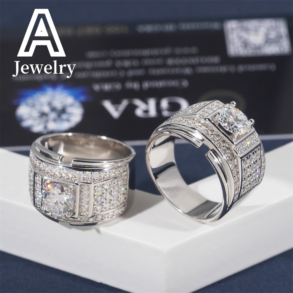 Boutique Fashion Ring Platinum Gold Moissanite Personality Ring 925 sterling silver Hip Hop jewelry passed the test