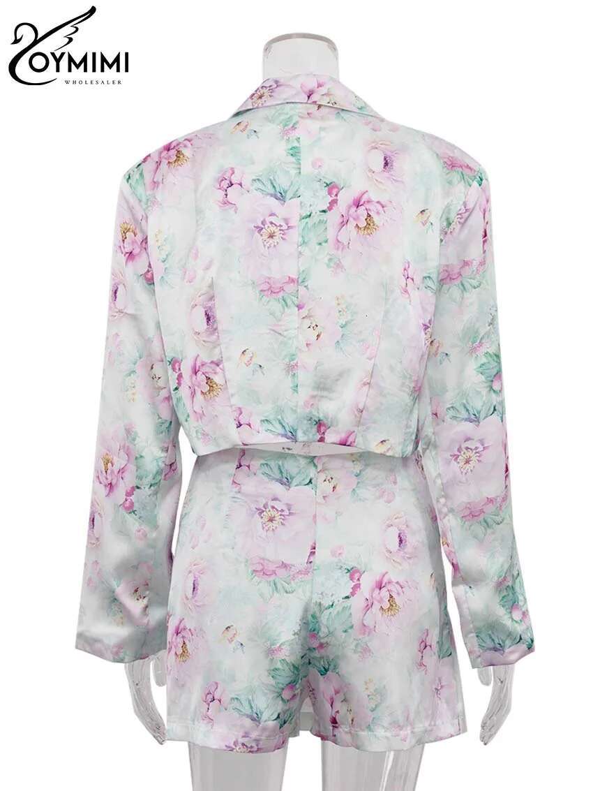 Causal Pink Print 2 Piece Sets Women Outfit Elegant Long Sleeve Double Breasted Crop Shirts And Side Slit Mini Skirts Set