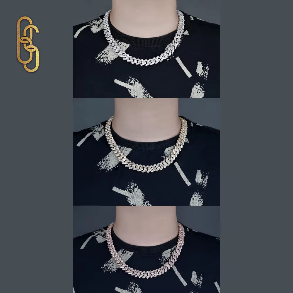 Factory wholesale new arrivals 18mm VVS Moissanite Cuban Necklace Hot Sale Bling Moissanite 925 Sterling Silver Cuban Link Chain Hip Hop Jewelry