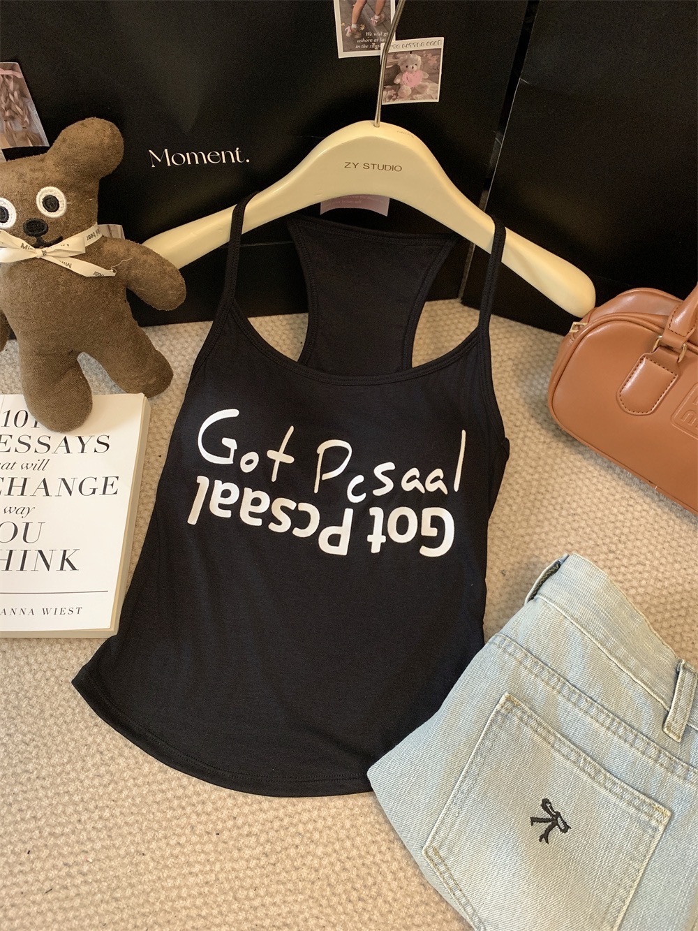 2025 New American Spicy Women's Designer Letter Printed Tank Top Outdoor Summer Slim Fit Beach Inner Base Short Sleeve Top Outer Layer