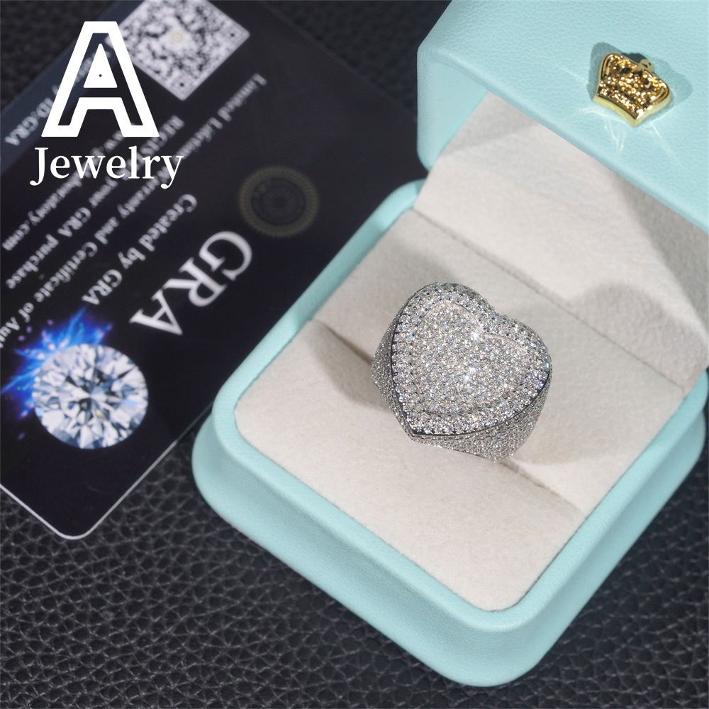 Hip Hop Fine Jewelry New Heart Shape Moissanite Diamond Engagement Rings 925 Silver Pinky Rings