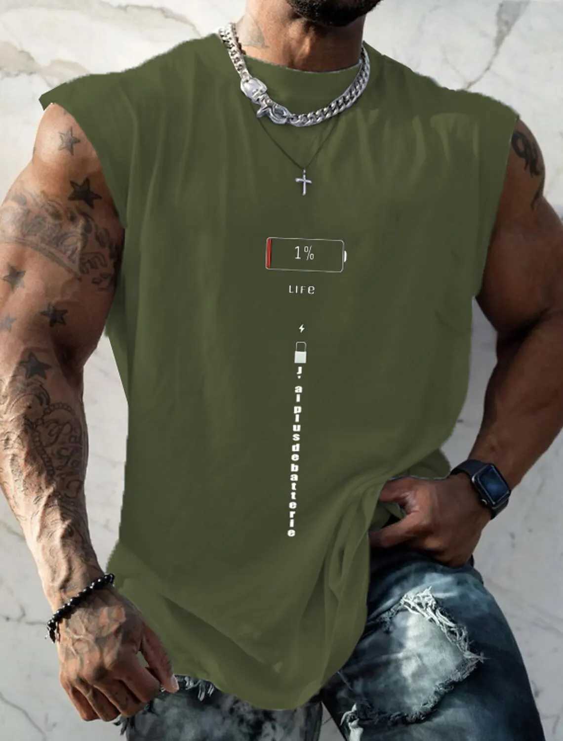 Mens vest T-shirt with simple sticker text pattern tribal Harajuku round neck clothing daily fitness and sports sleeveless ethnic style X250324