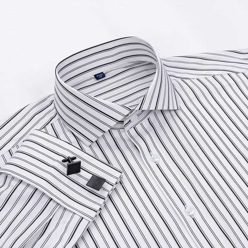2025 Windsor collar ultra-thin dress new French shirt long sleeved business dress cufflinks striped shirt without pockets X250324