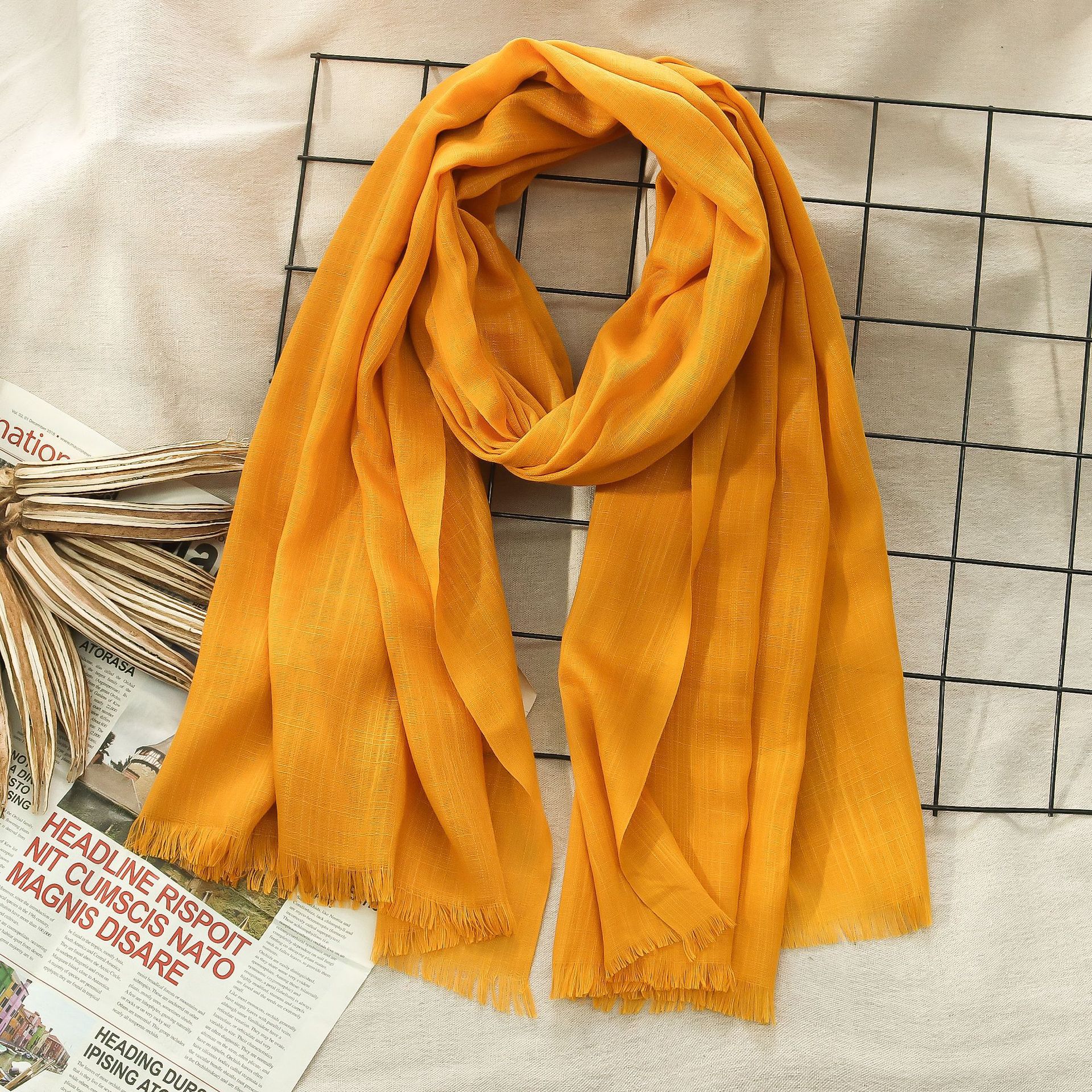 K218 Factory direct sale solid color bamboo cotton scarf new autumn and winter style two ends with tassels solid color medium long scarf for women