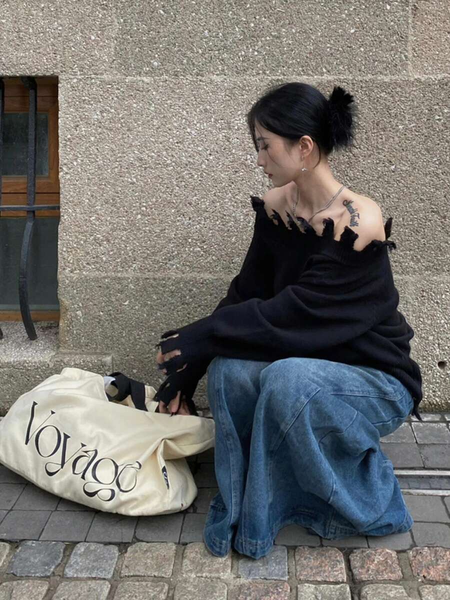 Reddachic ICON Women Whiskers Baggy Jeans Seam Ed Solid Low Rise Do Old Denim Elephant Bell Bottoms Casual Vintage Clothes