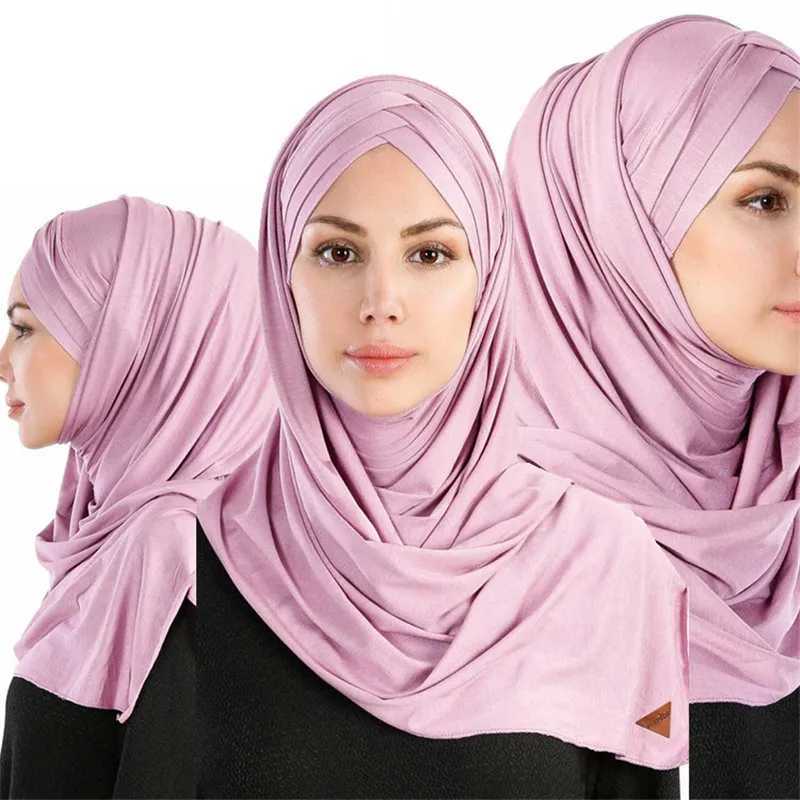 2023 New Jersey Scarf Soft Pure Cotton Instant Headscarf Shawl and Wrap Shawl Female Muslim Headscarf Ready to Wear Scarf X250324
