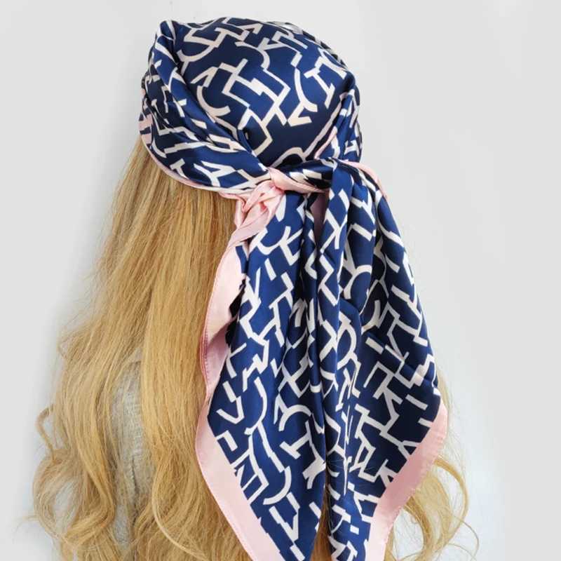 90X90CM Kerchief European and American Latte Silk Scarf New Luxury Four Seasons Bandan Popar Sunscreen Printed Square Shawl X250324