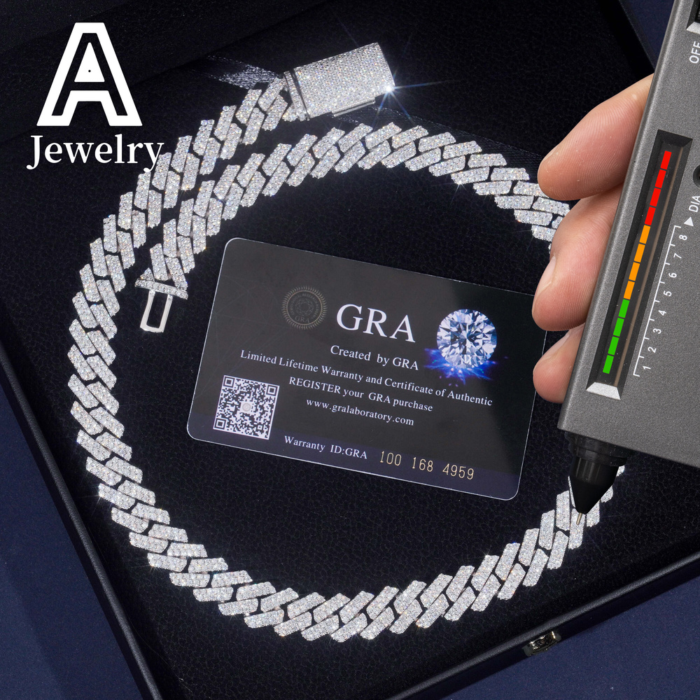 Iced out Miami cuban chain hip hop jewelry necklace s925 moissanite diamond cuban link chain 13mm sharp cuban necklace bracelet