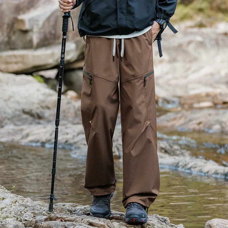 Mens cargo casual pants straight pockets elastic waist comfortable mens runners street 250320