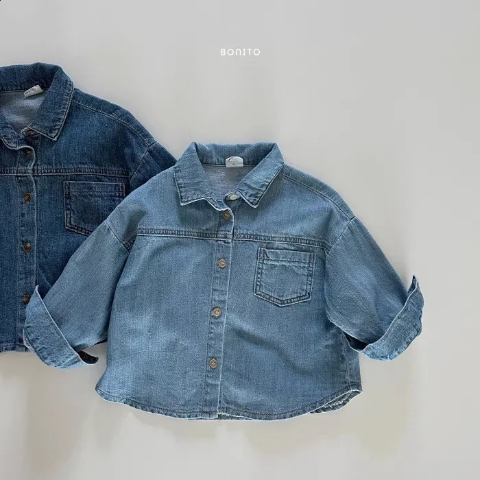 Autumn Baby Long Sleeve Denim Jacket Baby Jacket Pocket Collar Jacket Childrens Casual Jacket Retro Baby Denim Top 250324