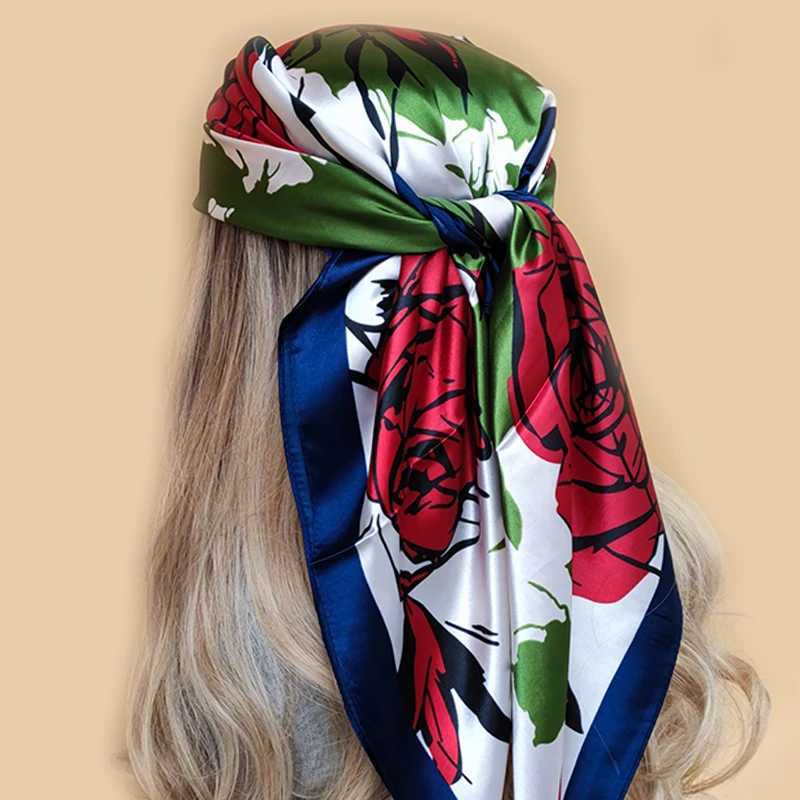 90X90CM Fashion Kerchief Silk Satin Collar Scarf Printed Headscarf Fem Square Shawl Wrapped Womens Muffler Belt X250324