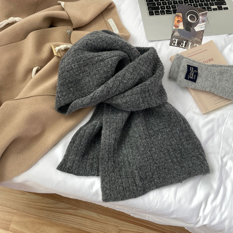 K215 New quality version of pure color wool blend scarf for women autumn and winter soft and thick warm all-match knitted neck scarf