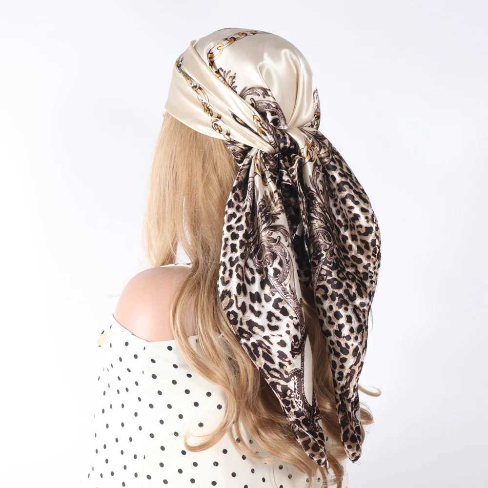 Leopard Silk Scarf Wen Summer Beach Vacation Foard Soft Satin Shawl Kerchief Square Scarf Neck Shawl 90 * 90cm X250324