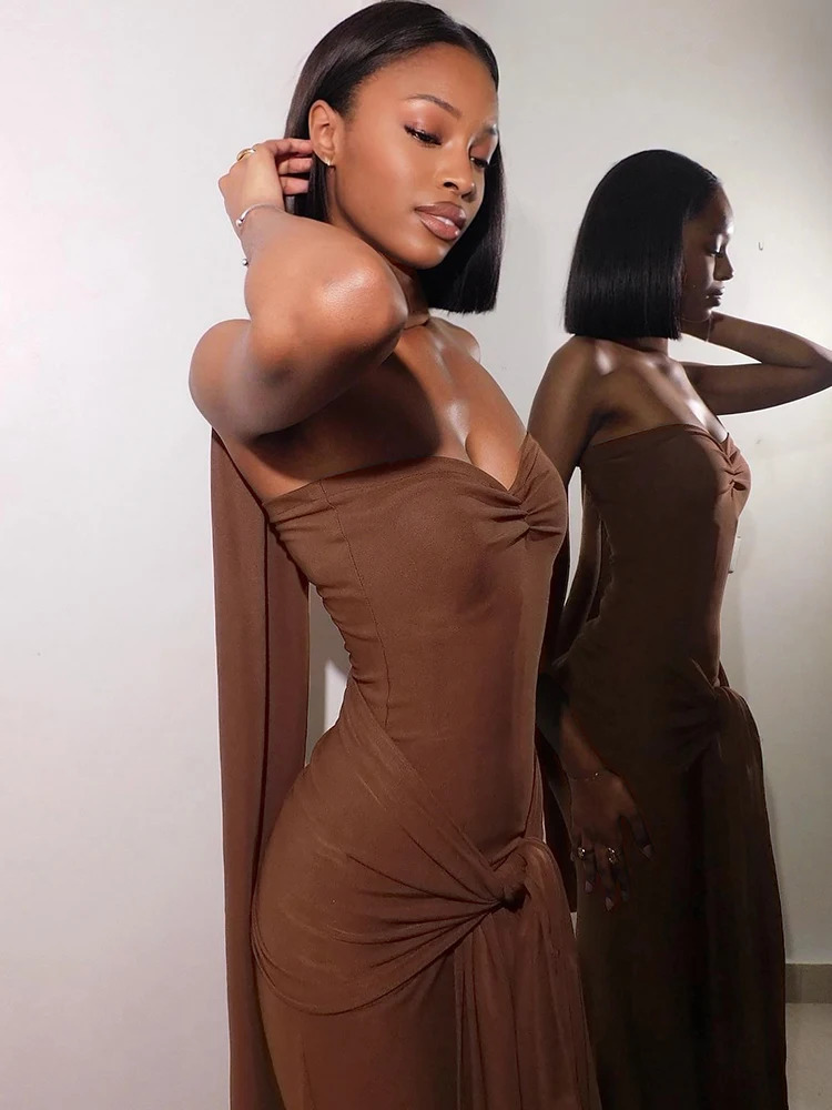 Weird Puss Elegant Strapless Dress Women Solid ScarfBackless Cross Knot Tassel Trend Prom Party CLassic Outfits 250320