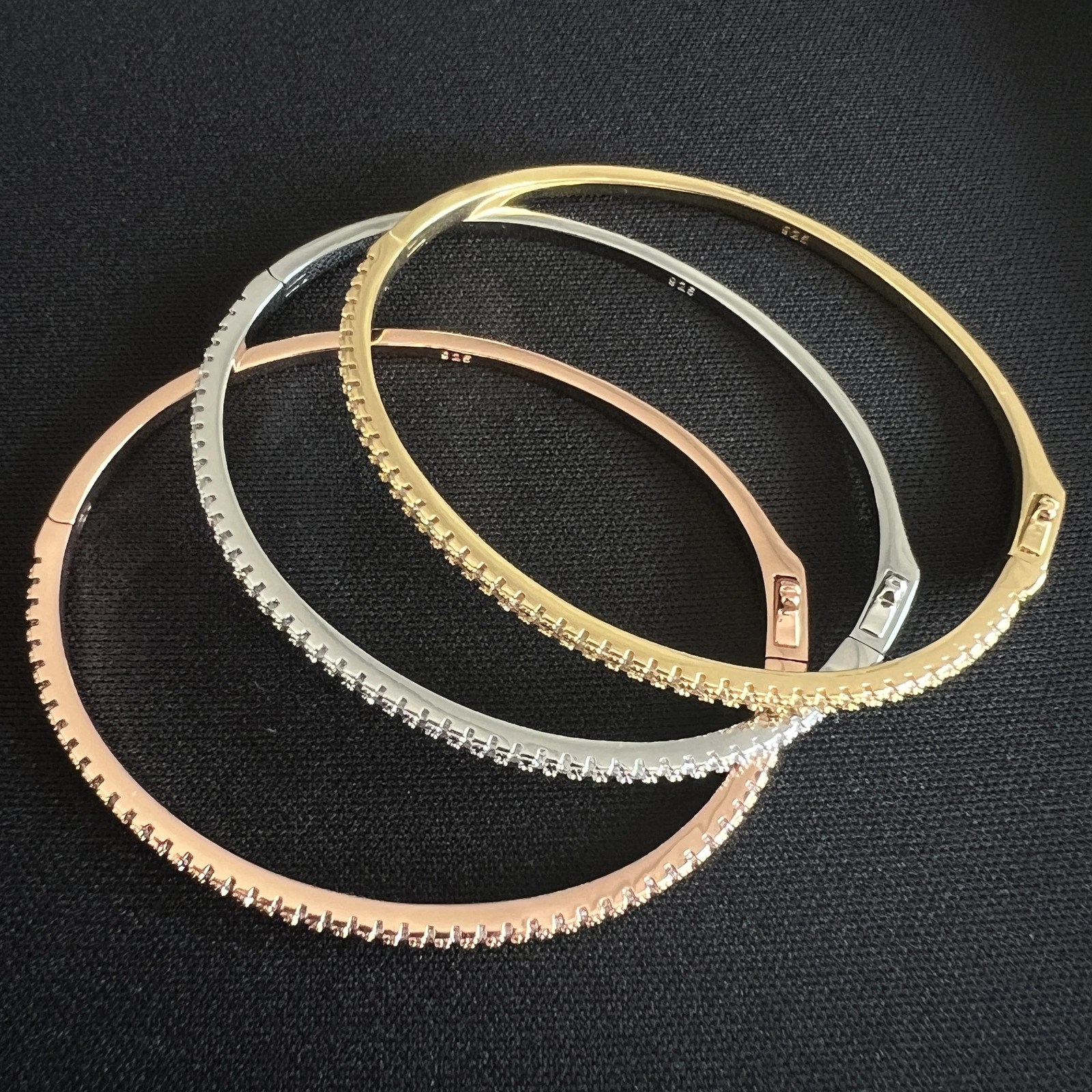 Pure 925 Sterling Silver Full Diamond Bracelet Classic n Party Jewelry Friendship Bracelet Silver Bangle Rose Gold 17CM 260626 - view 3