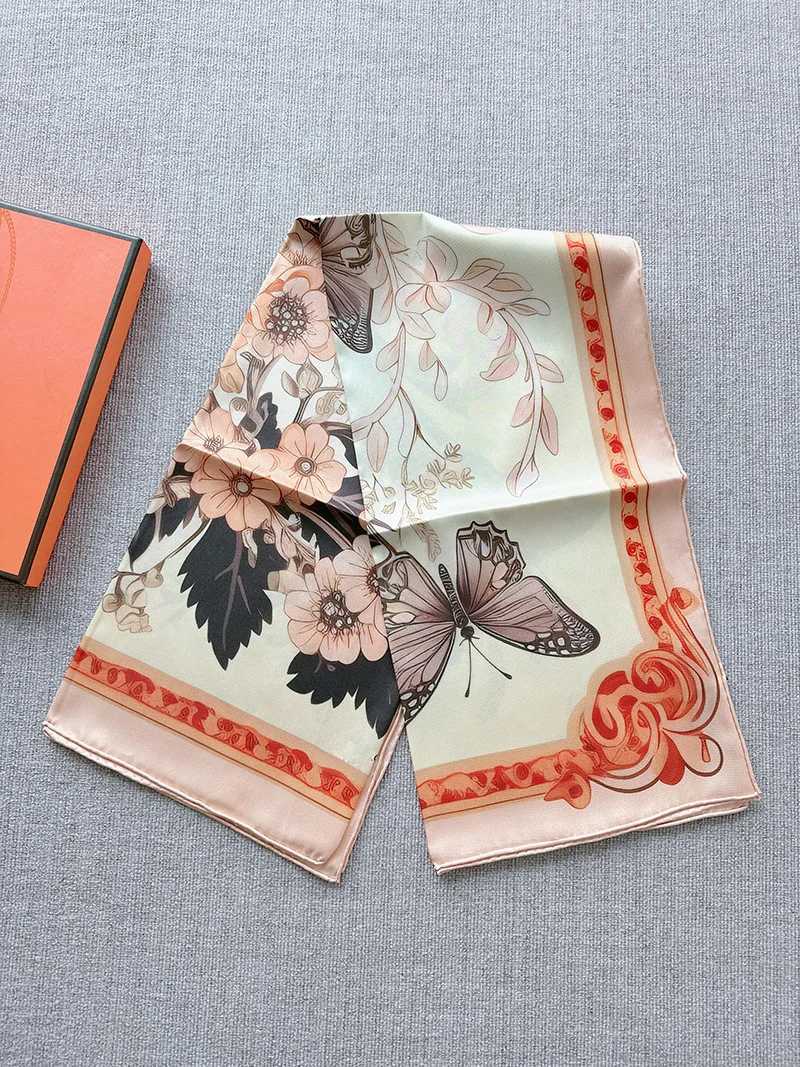 Orange Shawl Wan Neck Scarves Flowers Twill Scarf w HandkerChief Wan Square Silk Hijab Bandana 90 90 Luxury Scarf X250324