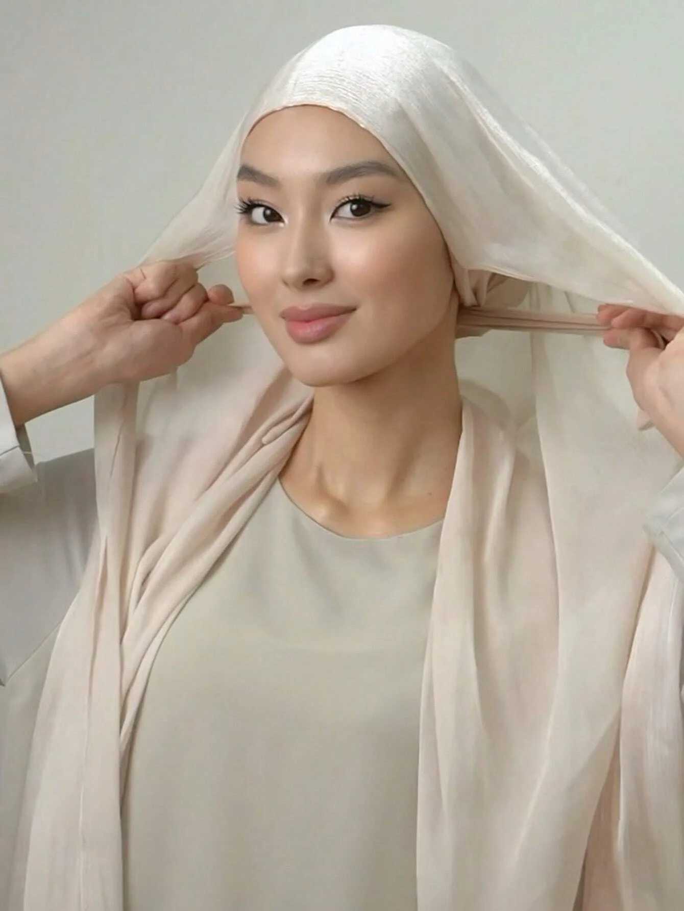 New Micro Light Silk Scarf with Jersey Bottom Inner Strap Hoodie Long Shawl Neck Cover Instant Headscarf X250324