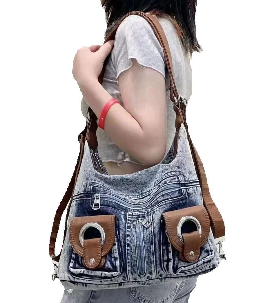 JIAERDI Punk Denim Y2k Bag Women 2023 High Street Pockets Chic Vintage Backpack Ladies Haruku Casual Messenger Bags Versatile