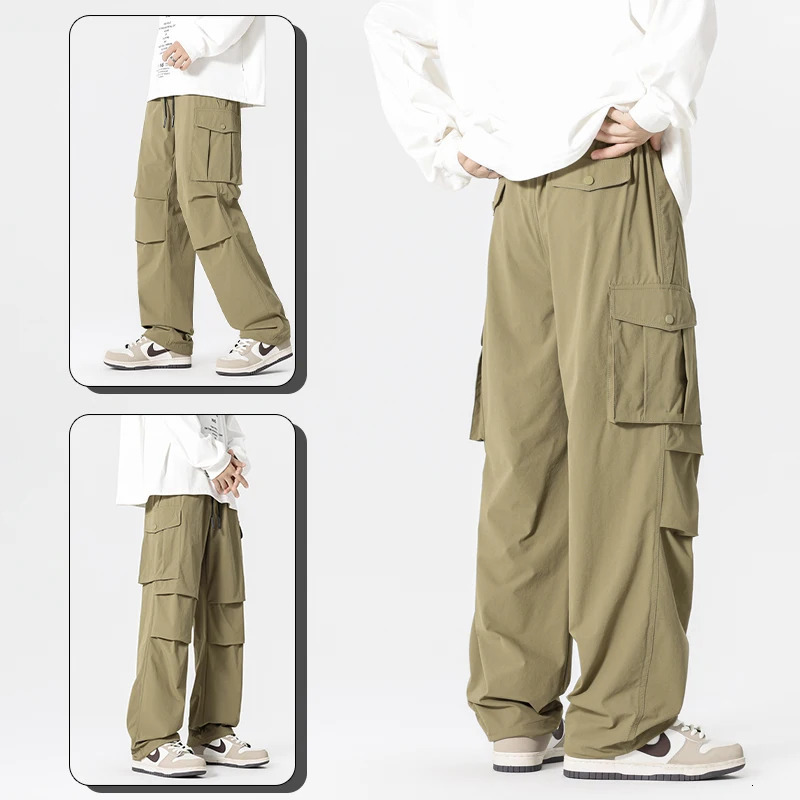 Mens casual pants waterproof loose straight leg mens fashion spring umbrella style 250320