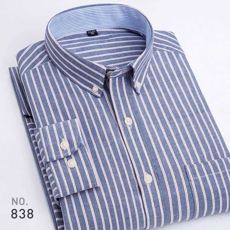 Mens long sleeved striped shirt Oxford dress plain weave mens high-quality slim fit Smatr casual shirt brand clothing X250324