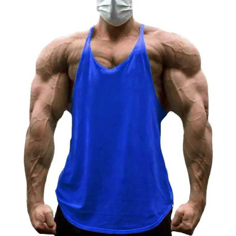 Flat weave mens sports sleeveless sweatshirt gym fitness exercise muscle tank top summer cool cotton breathable Y-back vest X250324