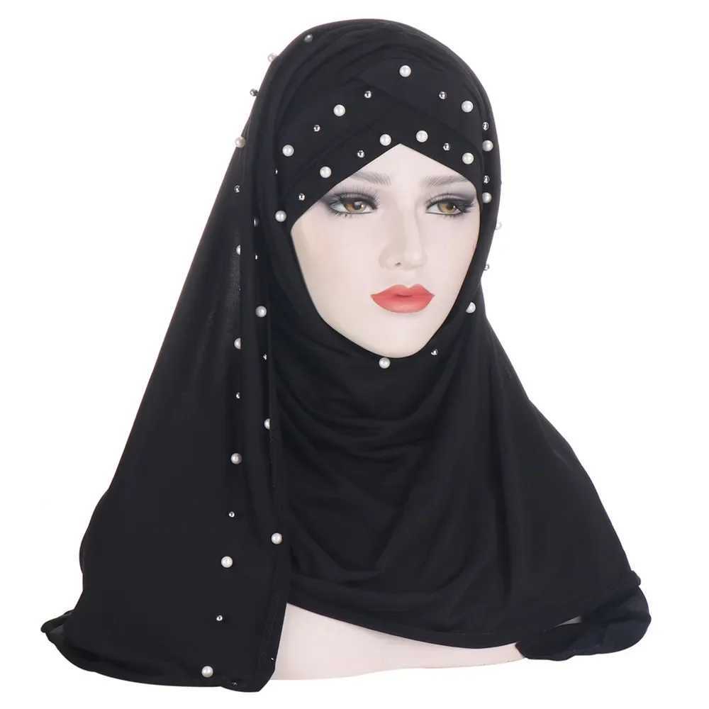 Pure Bubble Cross Scarf Headscarf Wrapped in Solid Color Instant Shawl Foam Female Muslim Headscarf Ready to Wear Accessories at Any Time X250324