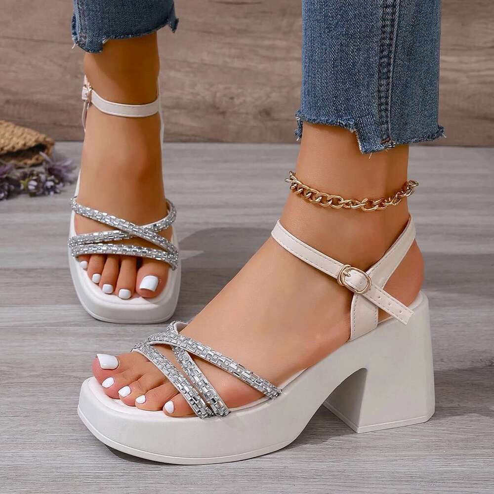 Women Fashion Simple Versatile Shiny Slimmer Thick Sole on The Beach Women's Sandals Shoes Size 35-42