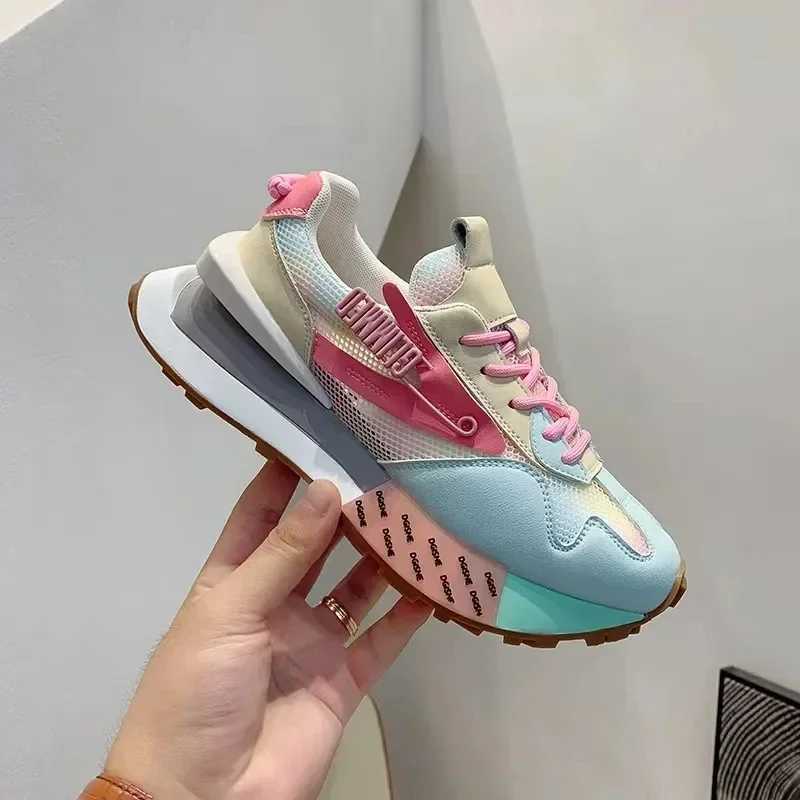 Platform shoes womens casual sports shoes Fi casual mixed color mesh breathable height increased wedge outdoor running shoesXJ250324