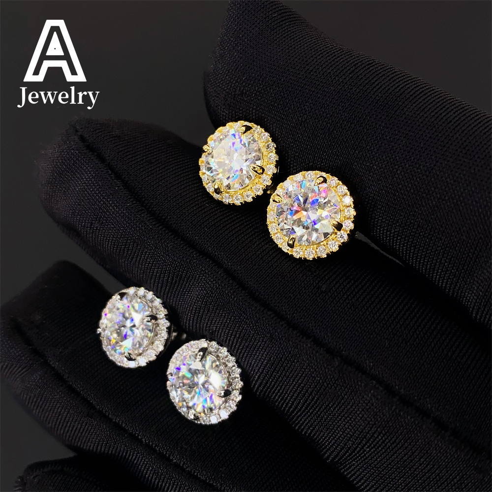 Cross-border exquisite 6.5mm 925 silver VVS Mosan Earrings 2024 New mens and womens hip hop personality jewelry stud earrings