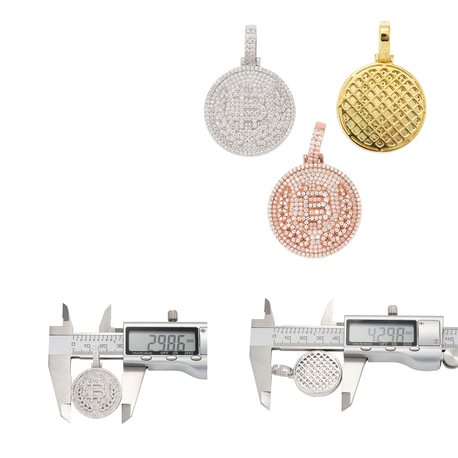 Iced out jewelry sterling silver B coin moissanite pendant custom design mioissanite pendants