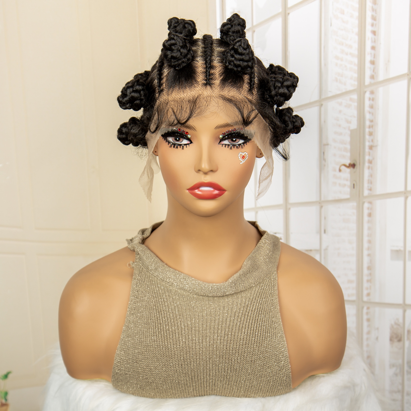Full Lace Bantu Knots Synthetic Braid Wig Knotless Heat Resistant Crochet Braiding Wigs For Black Women Distressed Box Braided Wig