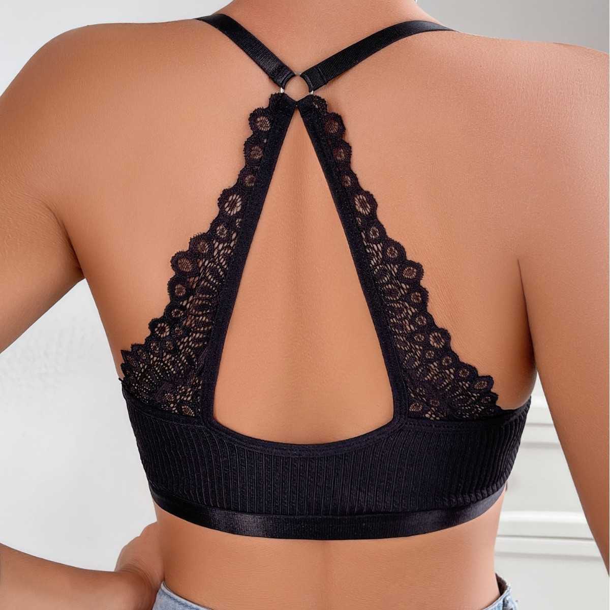 Bra, women's vest style, large backless, lace adjustable, fine strap gathered, top support, women's underwear 250315