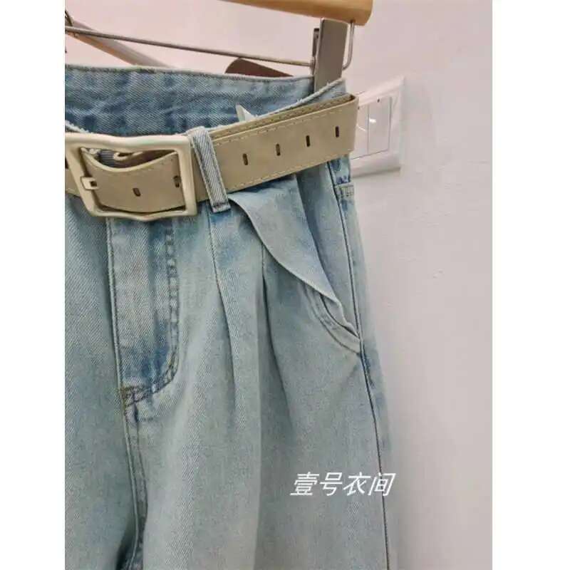 Blue Jeans For Women Quality High Waist American Wide Leg Pants Y2k Vintage Fashion Straight Spliced Spring Bagge Trousers