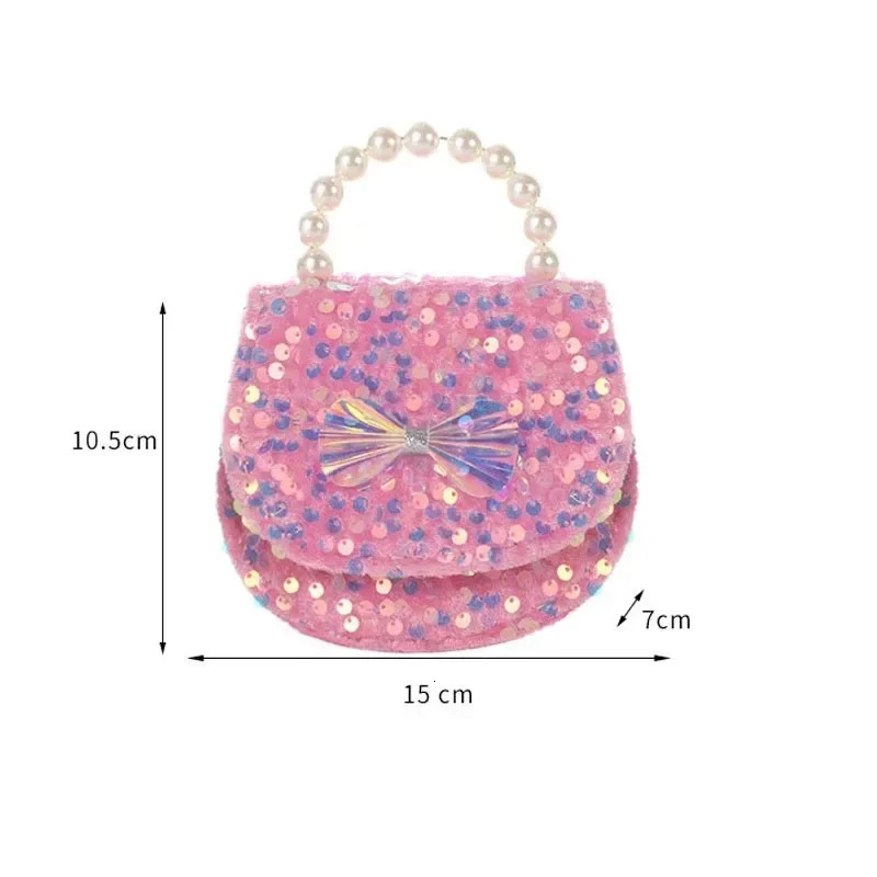 Pink Sequin Pearl Small Shoulder Bag for Girls ren Mini Crossbody Bag Cut Kinds Coin Purses Little Girl Handbag 250322