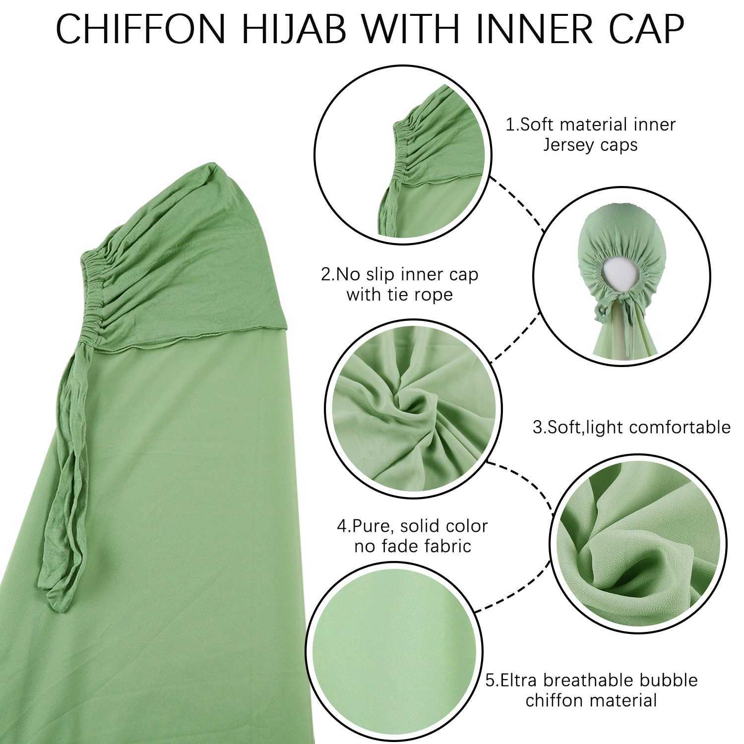 Pin Instant Chiffon headscarf Muslim headscarf with bottom cap headscarf with inner cap X250324
