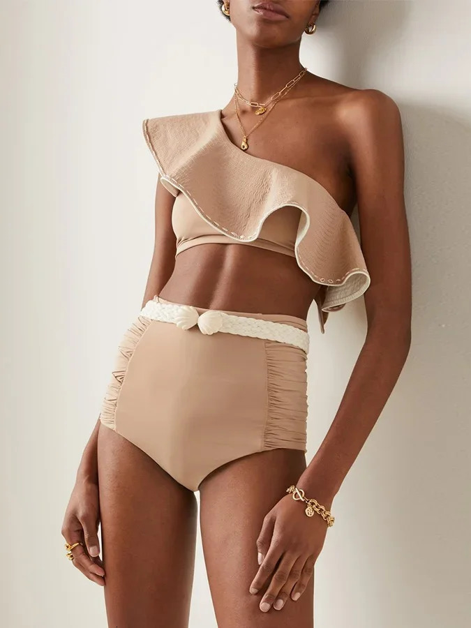 High-Waist Reversible Bikini Set Fashion Women Swimwear Summer Solid Color One Piece Bathing Suits Maxi Dress Sexy 250324