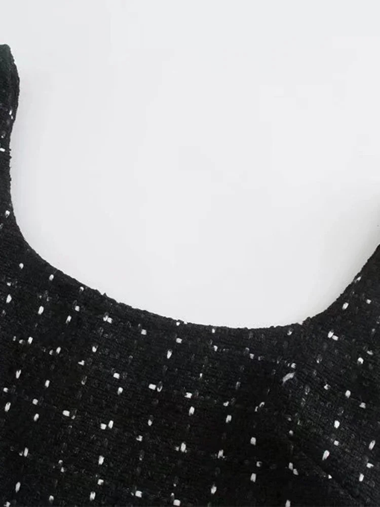 Willshela Women Fashion With Pearls Black Hollow Out Back Zipper Mini Dress Vintage Straps Square Neck Female Chic Lady Dresses 250324