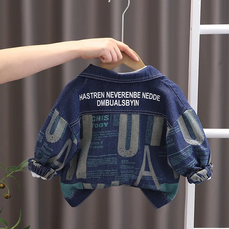 Baby denim jacket boys letter button lapel jacket spring autumn girls solid color retro fashion casual jacket 12M-6 years 250324