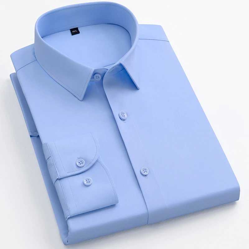 New wrinkle resistant mens shirt long sleeved dress suitable for slim fitting Camisa Social Business shirt white shirt blue S-4XL X250324
