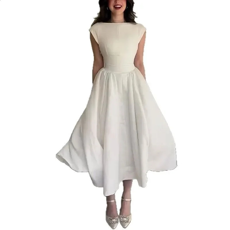 Summer 2025 Sexy Slim Fit Midi Dress Pure Color round Neck Sleeveless Womens Dress Cross-Border Fashion Elegant Style 250319