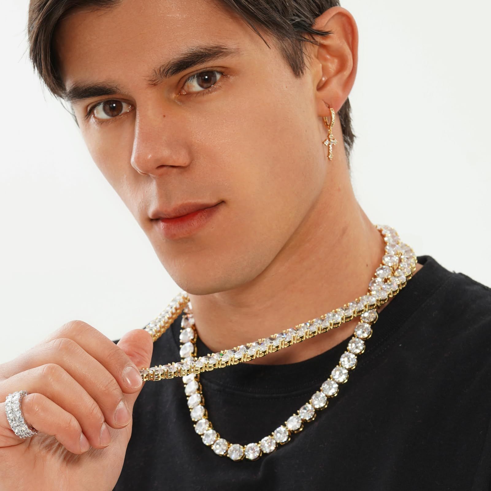 chain for women titanium steel plated necklaces 8/10MM wide CZ dia iced out tennis necklace men rapper hip hop rock gold jewelry woman gift