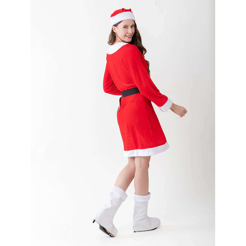 Adult Women's v-neck Christmas Costume (Cap Skirt Belt + Boot Covers) quantity