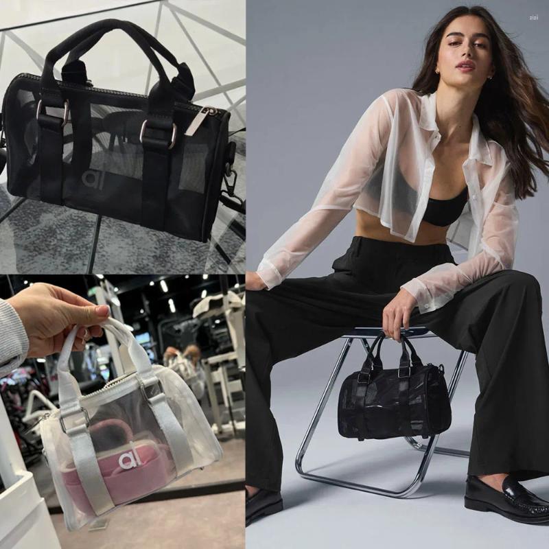 Duffel Bags AL Women's Mini Sheer Duffle Trend Genuine Mesh Surface Shoulder Bag Zipper Handheld Crossbody Small