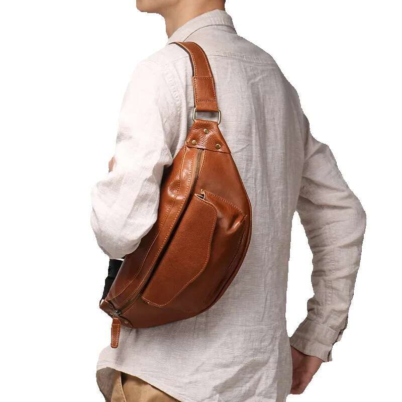 LUOKIR Retro Men's Chest Vegetable Tanned Leather Casual Crossbody Bag, Cowhide Shoulder Bag