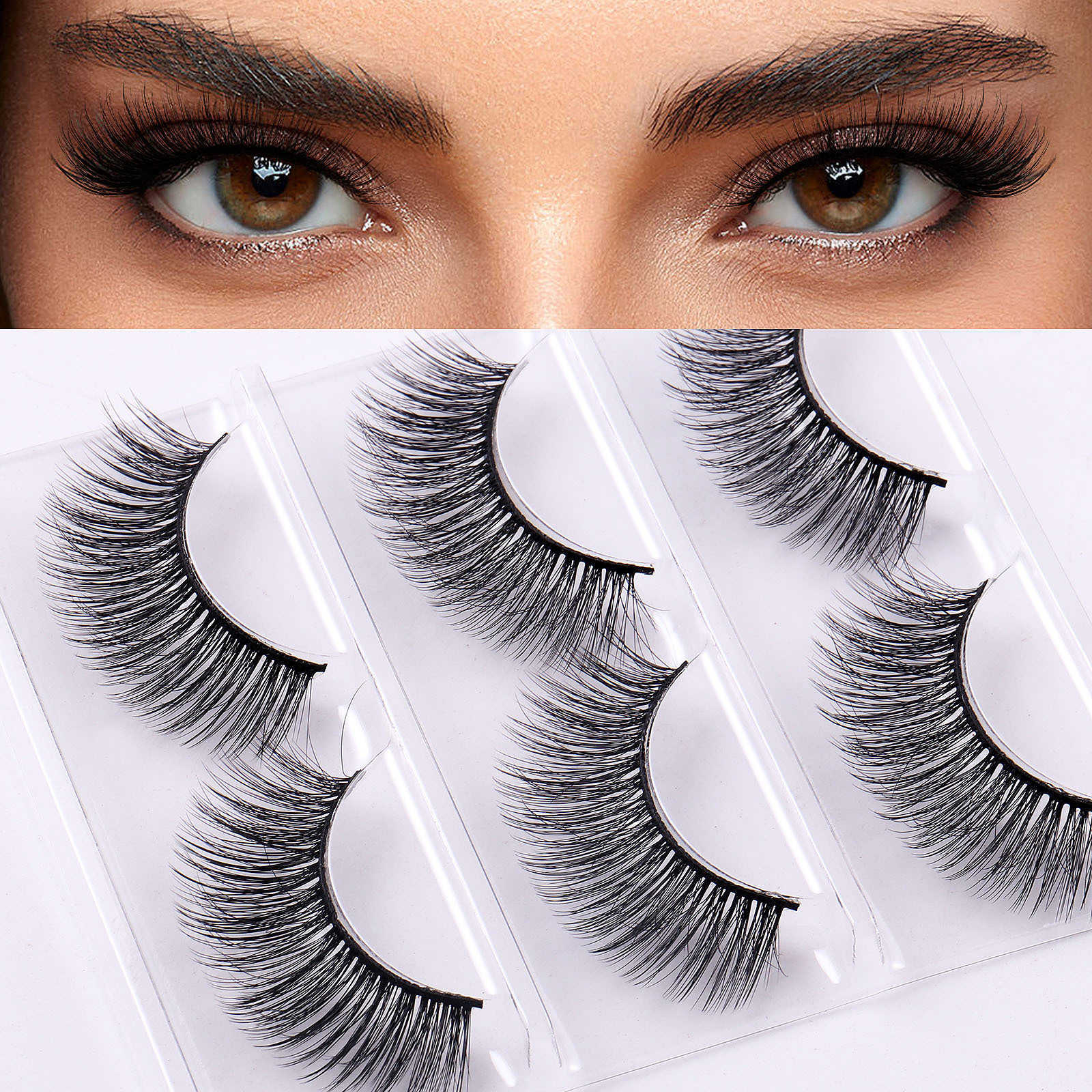 Natural synthetic fiber 3 pairs of fake eyelashes internet famous simulation of grafting eyelashes W250324