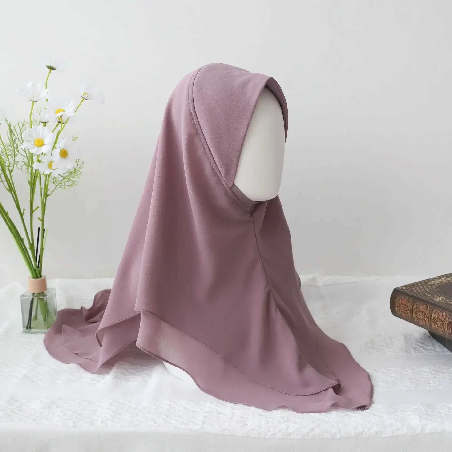 Chiffon headscarf knitted headscarf used for Wenturban Malay plow gear double-layer solid color scarf hat turbine headscarf X250324