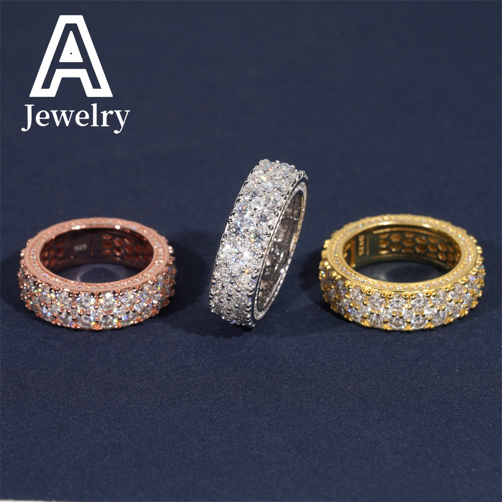 Hip Hop VVS Moissanite NEW ARRIVAL Affordable Side Setting Band Ring 2 rows Championship 925 rings for men